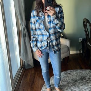 Rusty blue mens plaid flannel size S
